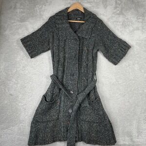 Express Cardigan Sweater Women Small Gray Mohair Knit Belted Long Coat Boho